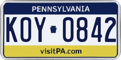 PA license plate KOY0842