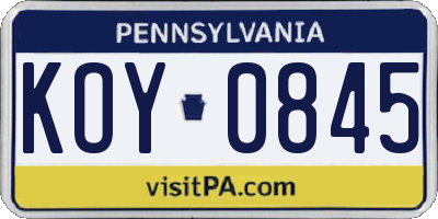 PA license plate KOY0845