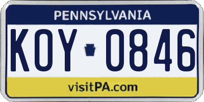 PA license plate KOY0846
