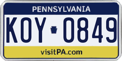 PA license plate KOY0849