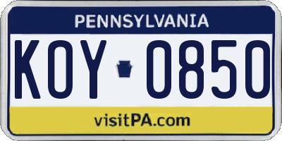 PA license plate KOY0850