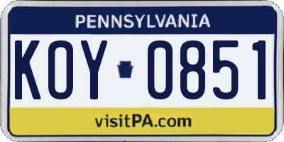 PA license plate KOY0851