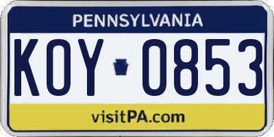 PA license plate KOY0853