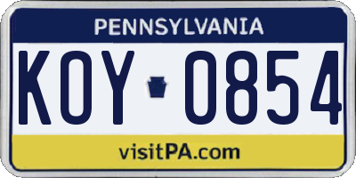 PA license plate KOY0854