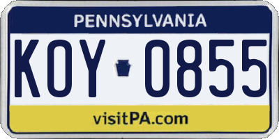 PA license plate KOY0855