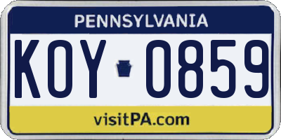 PA license plate KOY0859
