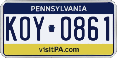 PA license plate KOY0861
