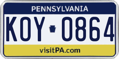 PA license plate KOY0864