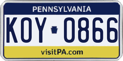 PA license plate KOY0866