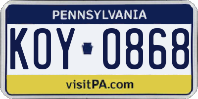 PA license plate KOY0868