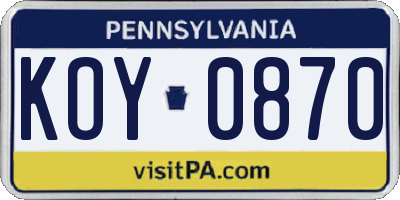 PA license plate KOY0870