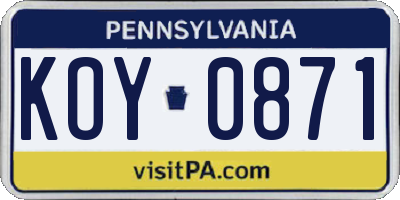 PA license plate KOY0871