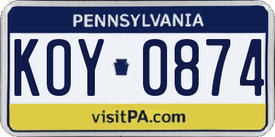 PA license plate KOY0874