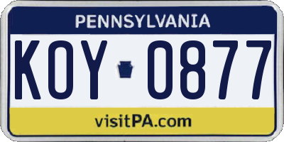 PA license plate KOY0877