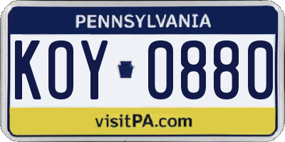 PA license plate KOY0880