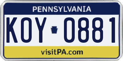 PA license plate KOY0881