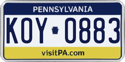 PA license plate KOY0883