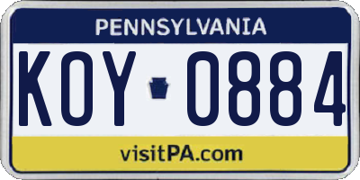 PA license plate KOY0884