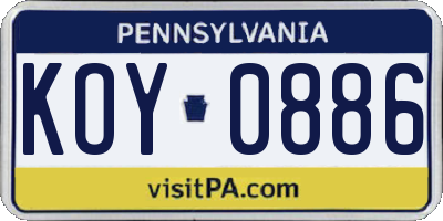 PA license plate KOY0886