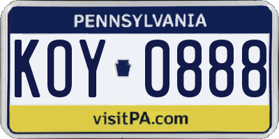 PA license plate KOY0888