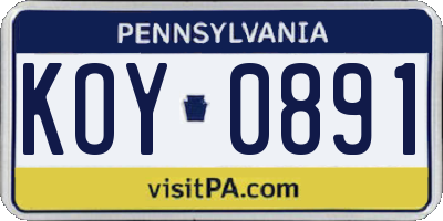 PA license plate KOY0891