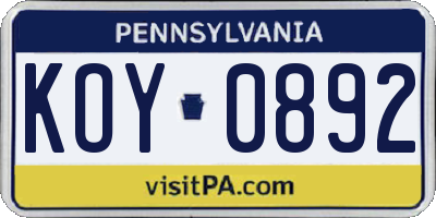 PA license plate KOY0892