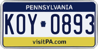 PA license plate KOY0893