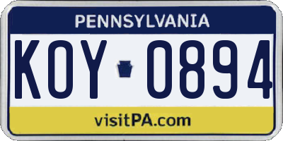 PA license plate KOY0894