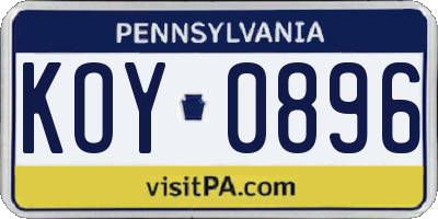 PA license plate KOY0896