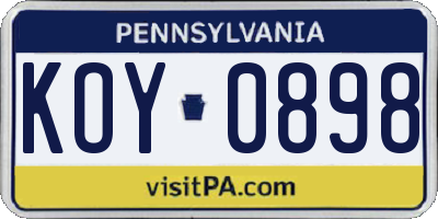 PA license plate KOY0898