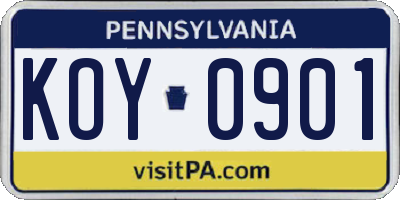 PA license plate KOY0901