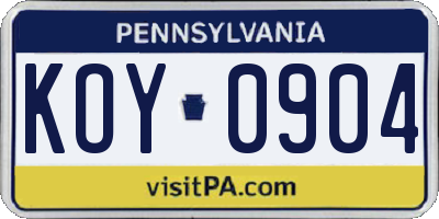 PA license plate KOY0904