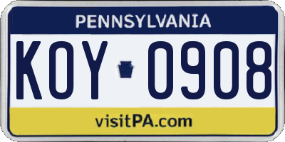PA license plate KOY0908