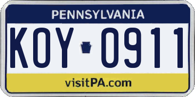PA license plate KOY0911
