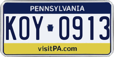 PA license plate KOY0913