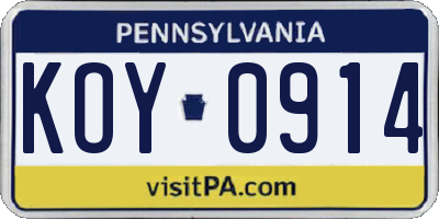 PA license plate KOY0914