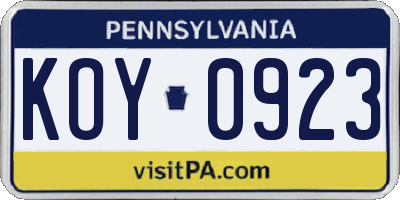 PA license plate KOY0923
