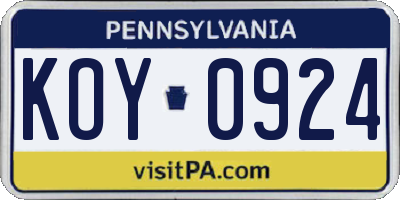 PA license plate KOY0924