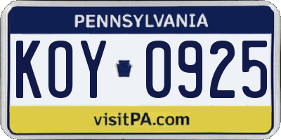 PA license plate KOY0925