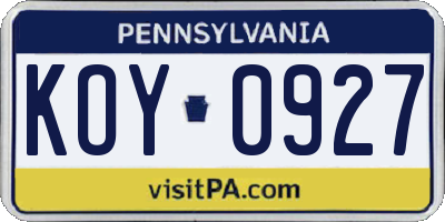 PA license plate KOY0927