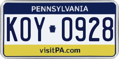 PA license plate KOY0928