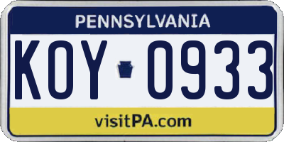PA license plate KOY0933