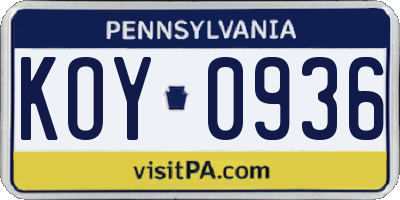 PA license plate KOY0936