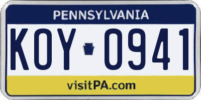 PA license plate KOY0941