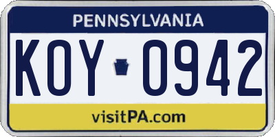 PA license plate KOY0942