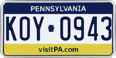 PA license plate KOY0943