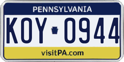 PA license plate KOY0944