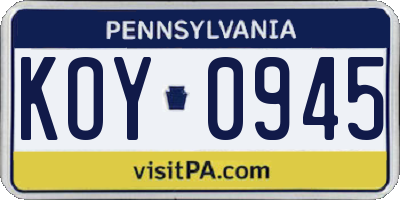 PA license plate KOY0945