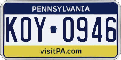 PA license plate KOY0946