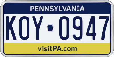 PA license plate KOY0947